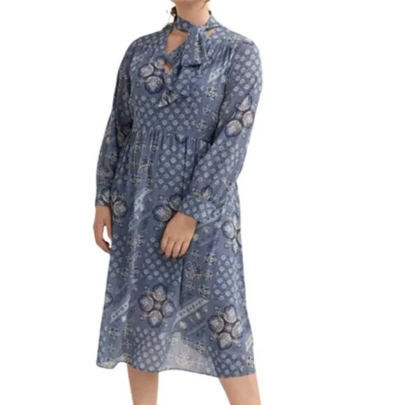 Addition Elle x Michel Studio Blue Boho Printed Midi Dress Size 18 NWT - Picture 1 of 13